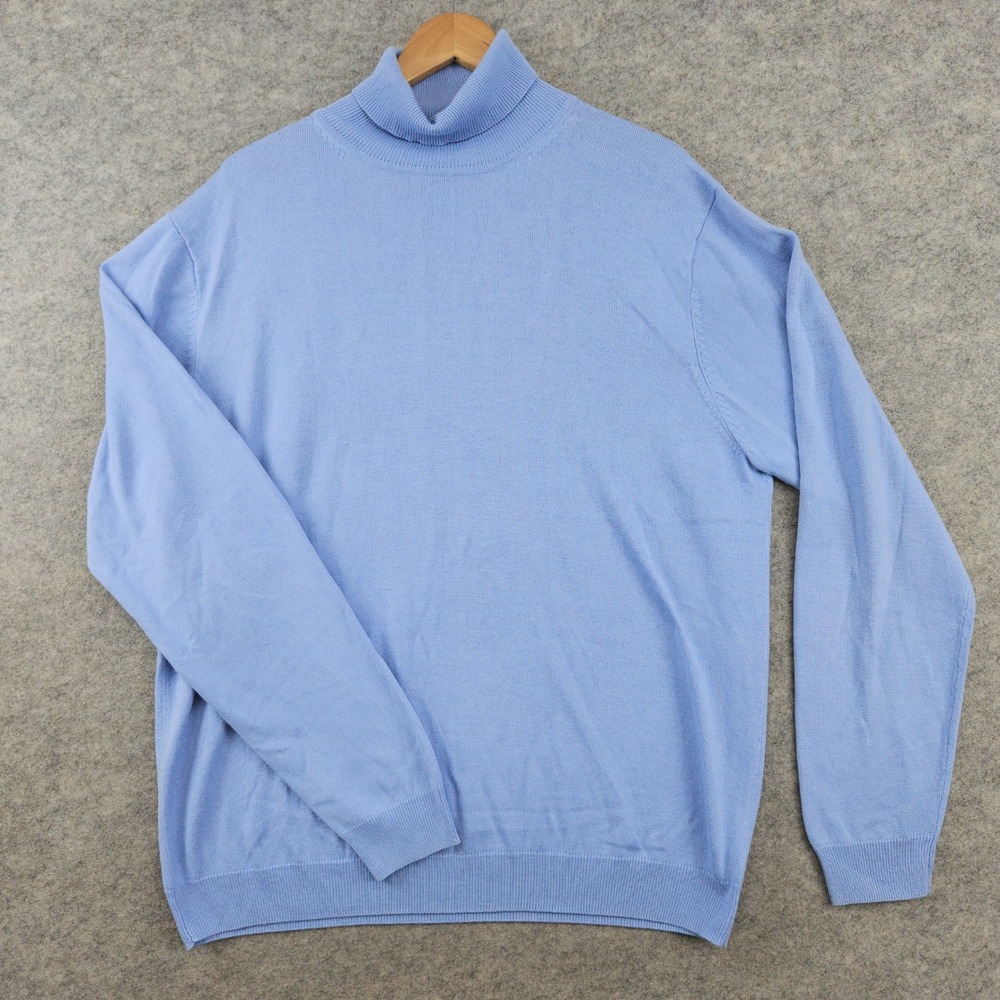 Paul Fredrick Turtleneck Sweater Men's Blue XLT Silk Cashmere Blend Knit SPOTS